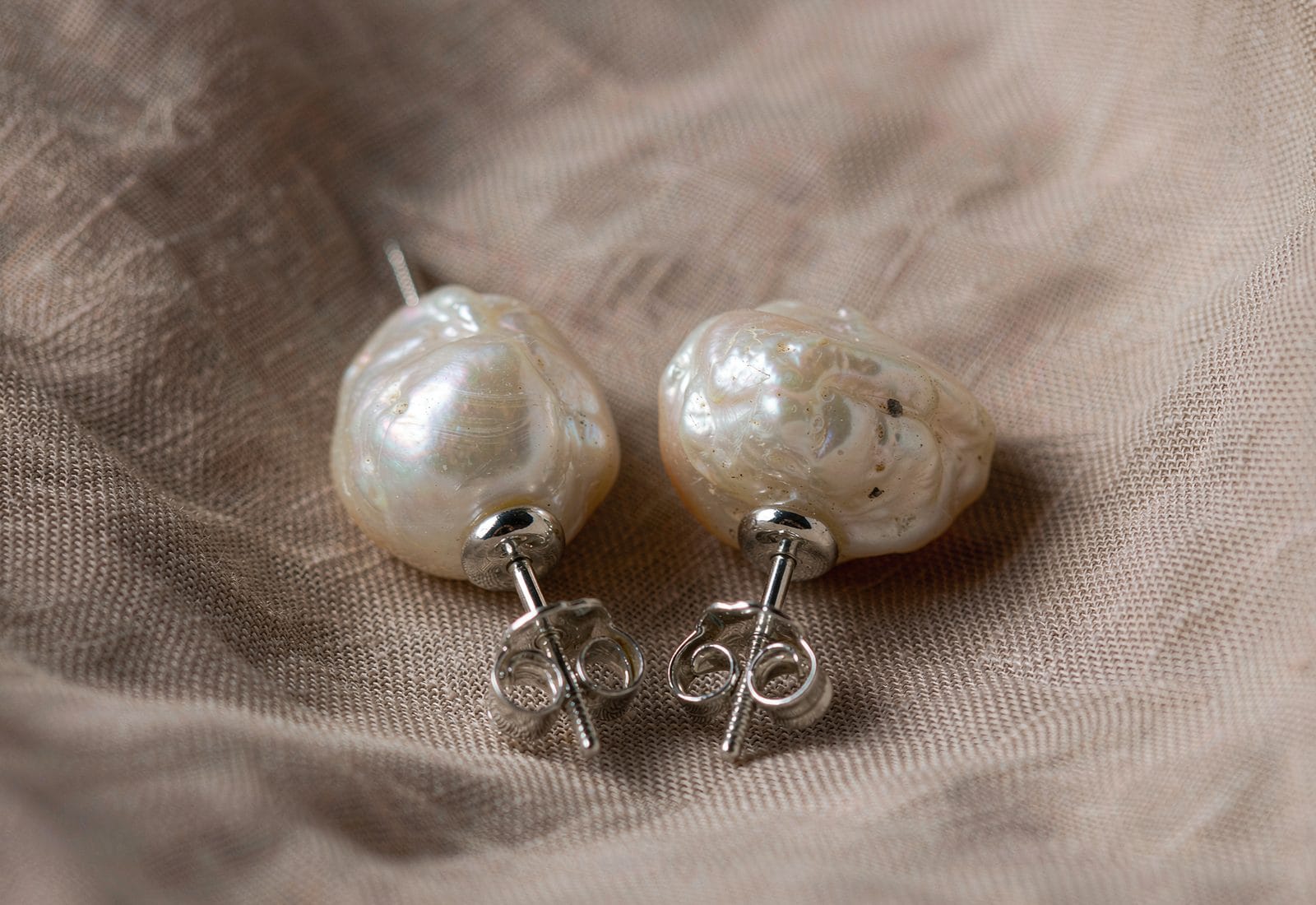 8-9mm baroque freshwater pearl stud earrings with irregular organic shape, sterling silver post back