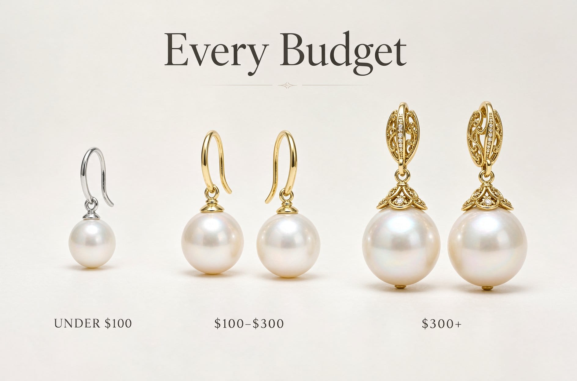 Pearl drop earring length vs face shape: shorter drops for round face, longer drops for oval face