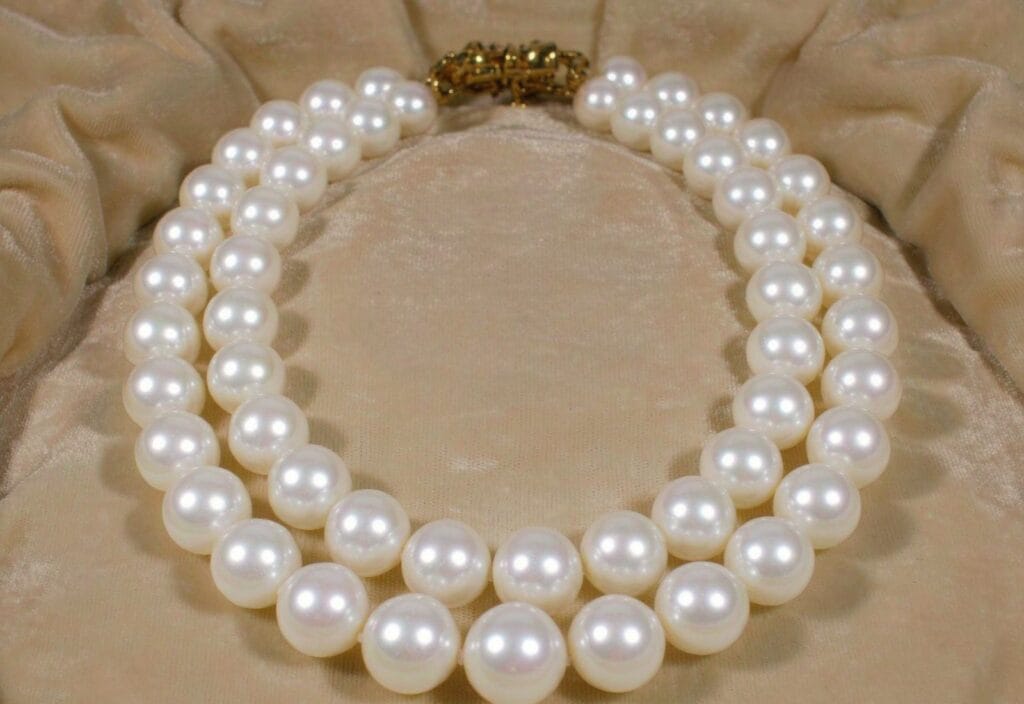A pearl jewelry set look: a freshwater double-strand bridal necklace, the kind of coordinated pearl pieces a set aims to match